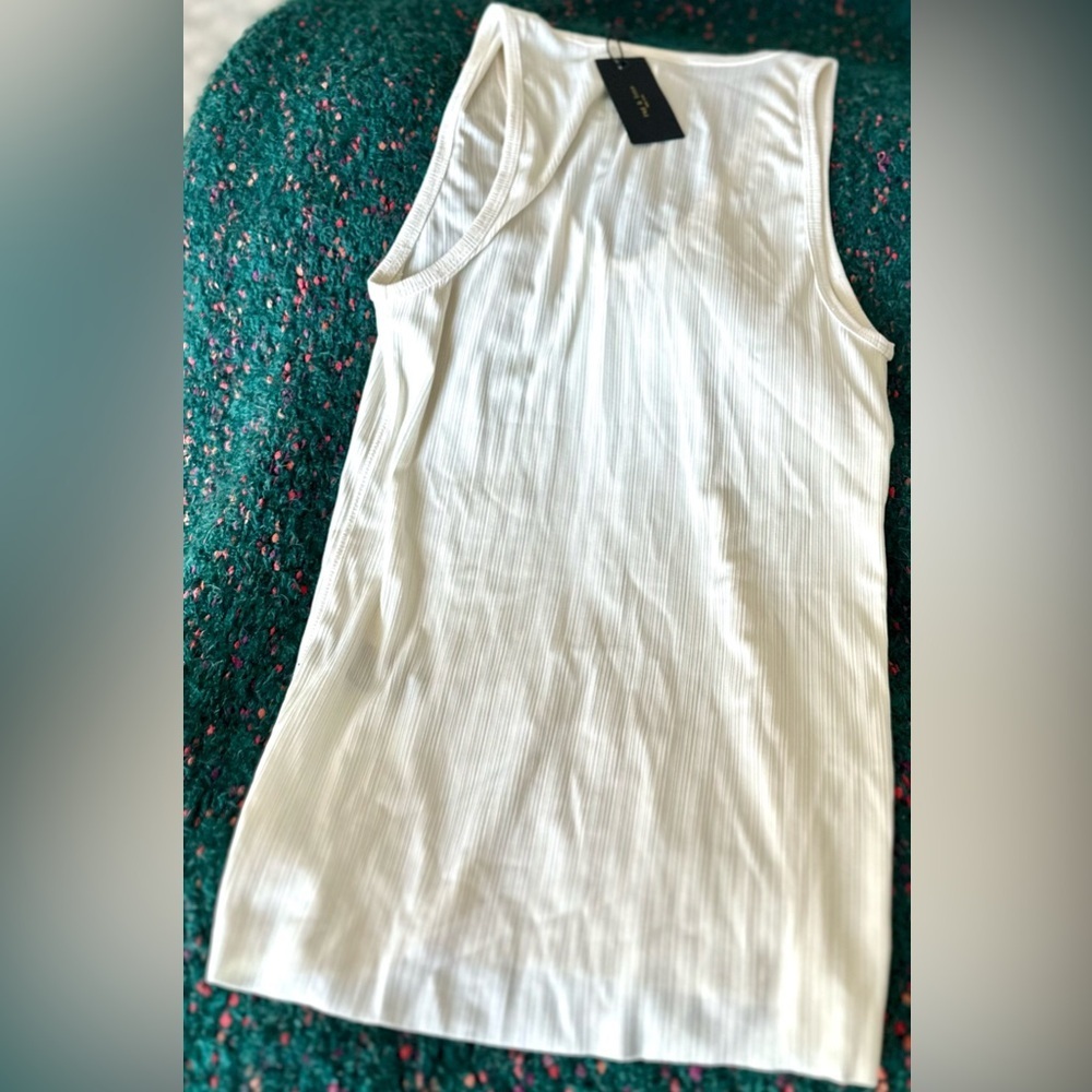 rag & bone Zoe Deep V Ribbed Tank White NWT Elevated Minimalist Top S - Picture 14 of 14